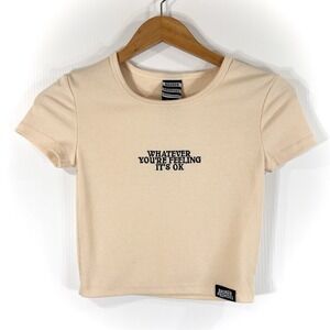 Broken Promises Graphic Shirt Womens Size Small Butter Yellow Cropped Summer